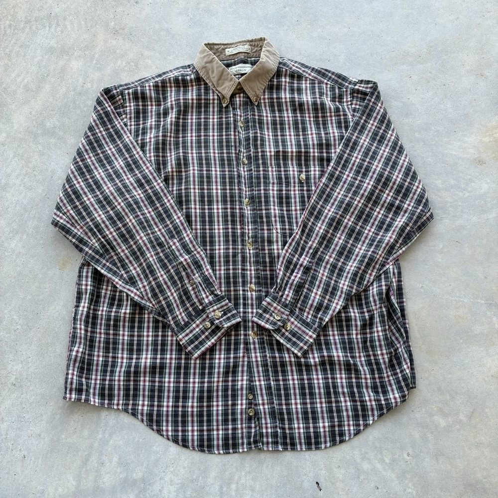 RARE Vintage Arrow Chevella Shirt Mens XL Green Red Plaid Button Contrast Collar